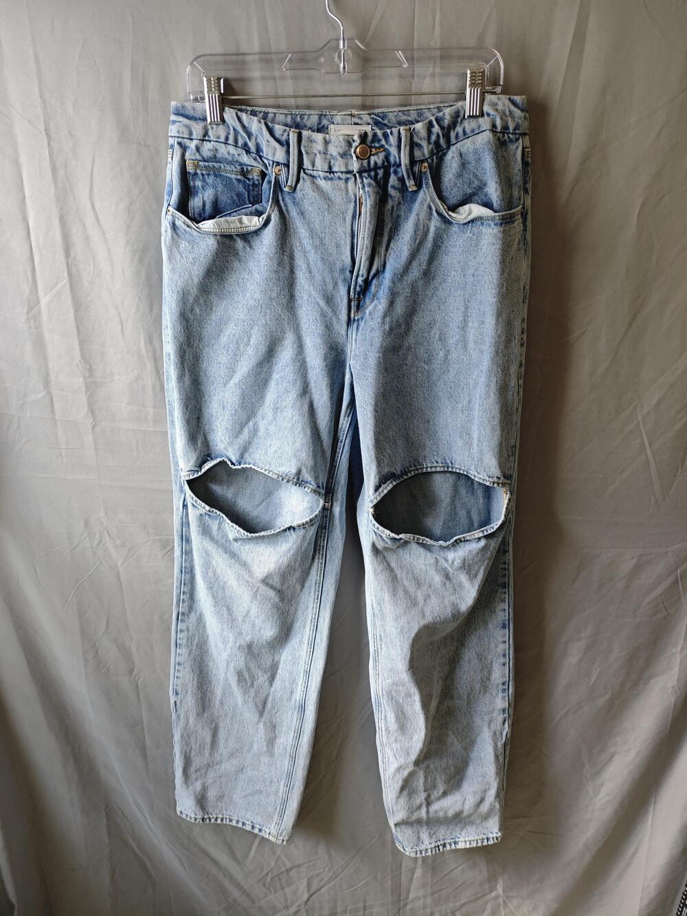 Good American Jeans Womens 8 29 Distressed Straight Leg Knee Rip Denim Pants